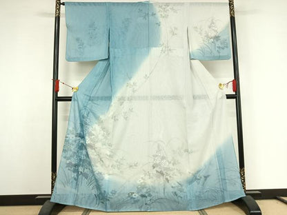 平和屋着物▽訪問着　単衣　無双　紗袷　紗×紗　流水花文　金彩　正絹　逸品　AABJ3634jh