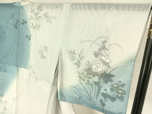 平和屋着物▽訪問着　単衣　無双　紗袷　紗×紗　流水花文　金彩　正絹　逸品　AABJ3634jh