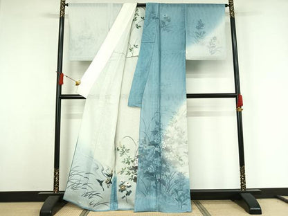 平和屋着物▽訪問着　単衣　無双　紗袷　紗×紗　流水花文　金彩　正絹　逸品　AABJ3634jh