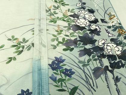 平和屋着物▽訪問着　単衣　無双　紗袷　紗×紗　流水花文　金彩　正絹　逸品　AABJ3634jh