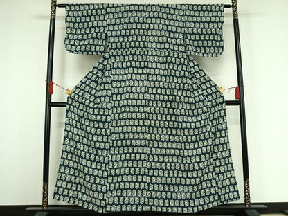 平和屋着物▽上質な小紋　単衣　草花文　兎　鬼しぼ縮緬　正絹　逸品　AABJ3635jh
