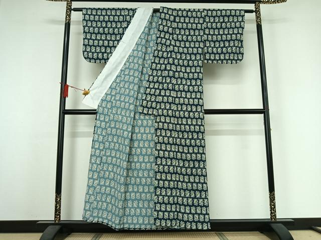 平和屋着物▽上質な小紋　単衣　草花文　兎　鬼しぼ縮緬　正絹　逸品　AABJ3635jh