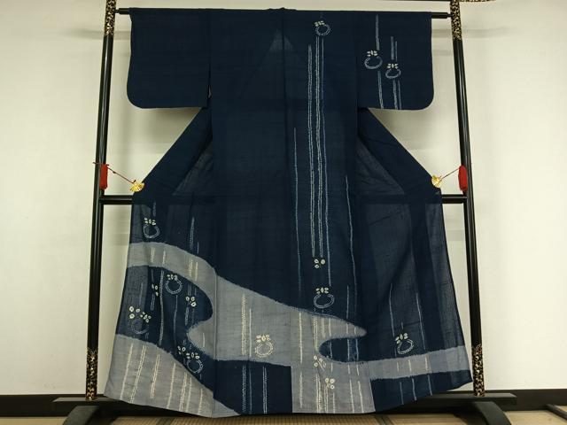 平和屋着物▽生紬　訪問着　単衣　絞り　草花文　正絹　逸品　AABJ3637jh