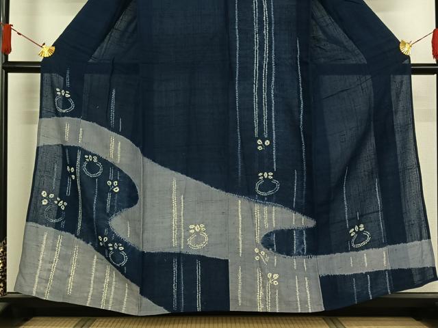 平和屋着物▽生紬　訪問着　単衣　絞り　草花文　正絹　逸品　AABJ3637jh