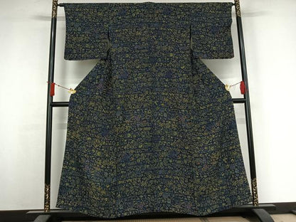 平和屋着物▽上質な小紋　単衣　更紗花文　正絹　逸品　AABJ3639jh