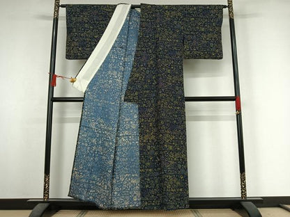平和屋着物▽上質な小紋　単衣　更紗花文　正絹　逸品　AABJ3639jh