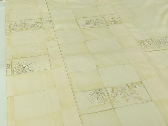 平和屋着物▽上質な小紋　単衣　風景花文　正絹　逸品　AABJ3640jh