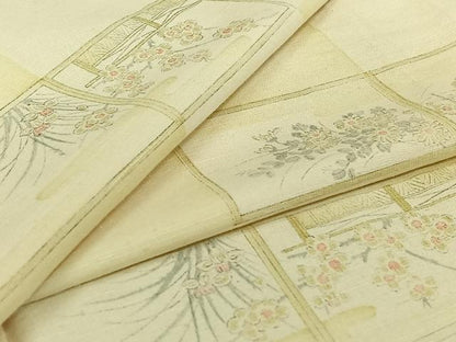平和屋着物▽上質な小紋　単衣　風景花文　正絹　逸品　AABJ3640jh