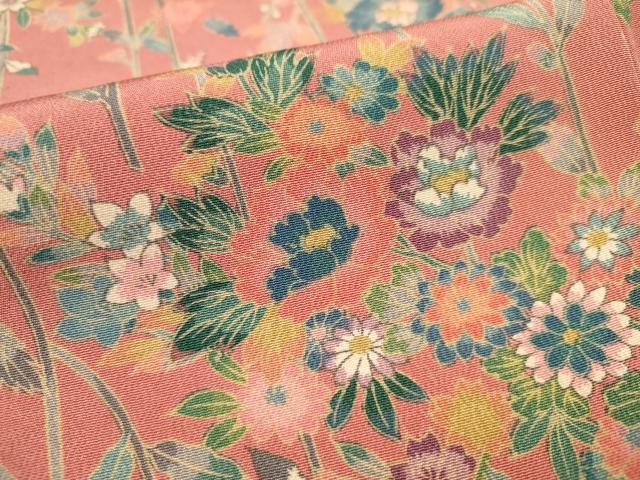 平和屋着物■上質な小紋　草花文　正絹　逸品　AABJ3650br