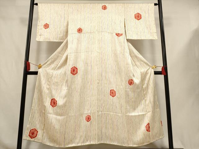 平和屋着物■上質な小紋　絞り　亀甲　縞　正絹　逸品　AABJ3651br