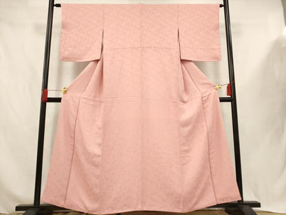 平和屋着物■上質な色無地　花菱地紋　紅梅色　正絹　逸品　AABJ3653br