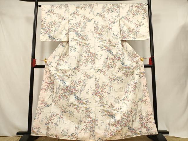 平和屋着物■小紋　風景花鳥文　洗える着物　未使用　AABJ3656br