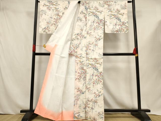 平和屋着物■小紋　風景花鳥文　洗える着物　未使用　AABJ3656br