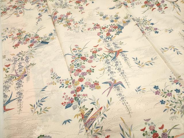 平和屋着物■小紋　風景花鳥文　洗える着物　未使用　AABJ3656br