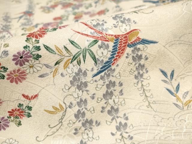 平和屋着物■小紋　風景花鳥文　洗える着物　未使用　AABJ3656br