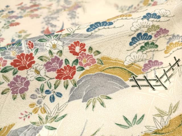 平和屋着物■小紋　風景花鳥文　洗える着物　未使用　AABJ3656br