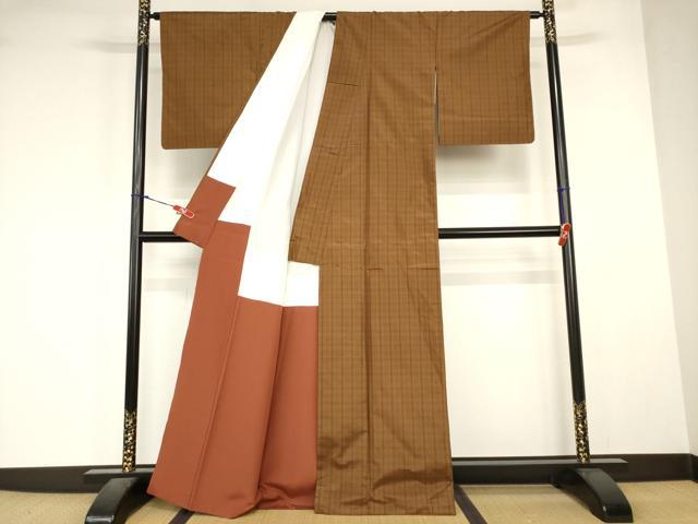 平和屋着物■小紋　格子　洗える着物　AABJ3666br