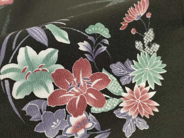 平和屋着物■小紋　花丸文　黒地　洗える着物　AABJ3671br
