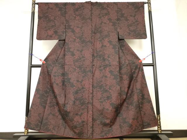 平和屋着物■小紋　籬花文　黒地　洗える着物　AABJ3673br