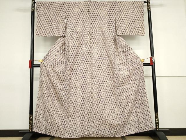 平和屋着物●岩手の匠　草紫堂　南部絞り　紫根染　紬　菱格子　正絹　逸品　AABJ3681cs