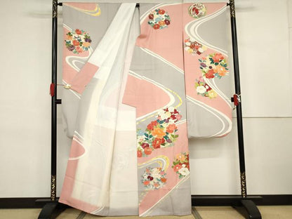 平和屋着物●創業460年・千總　振袖・長襦袢(無双仕立て)セット　花丸文　金糸　金彩　三越扱い　正絹　逸品　AABJ3682cs