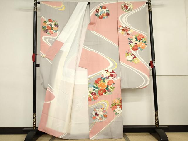平和屋着物●創業460年・千總　振袖・長襦袢(無双仕立て)セット　花丸文　金糸　金彩　三越扱い　正絹　逸品　AABJ3682cs