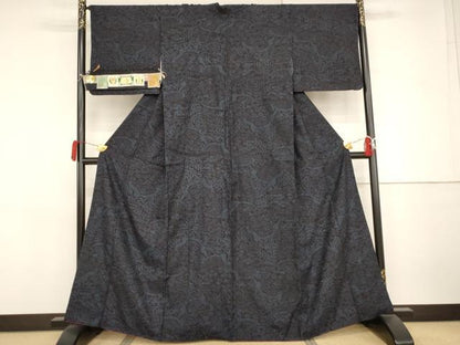 平和屋着物●本場結城紬　重要無形文化財　奥順謹製　100亀甲　草花文　証紙付き　正絹　逸品　AABJ3683cs
