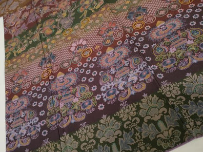 平和屋着物●前田仁仙　仁仙更紗　訪問着　更紗横段文　正絹　逸品　AABJ3685cs
