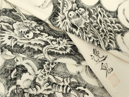 平和屋着物●三浦逸鬼　訪問着　手描き　龍　正絹　逸品　AABJ3686cs