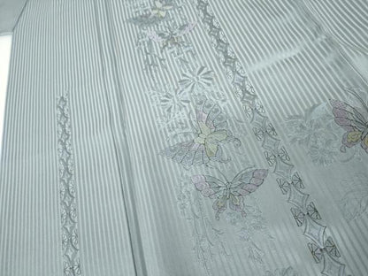 平和屋着物●中国三大刺繍　スワトウ刺繍　汕頭刺繍　訪問着　花蝶文　金糸　正絹　逸品　AABJ3690cs