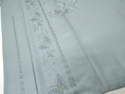 平和屋着物●中国三大刺繍　スワトウ刺繍　汕頭刺繍　訪問着　花蝶文　金糸　正絹　逸品　AABJ3690cs