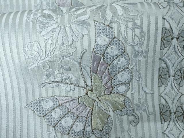 平和屋着物●中国三大刺繍　スワトウ刺繍　汕頭刺繍　訪問着　花蝶文　金糸　正絹　逸品　AABJ3690cs