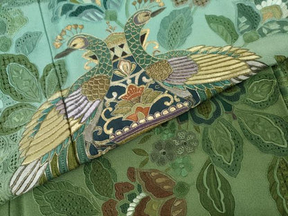 平和屋着物●中国三大刺繍　汕頭刺繍　スワトウ刺繍　相良刺繍　総刺繍　訪問着　孔雀更紗花文　暈し染め　金糸　正絹　逸品　AABJ3692cs