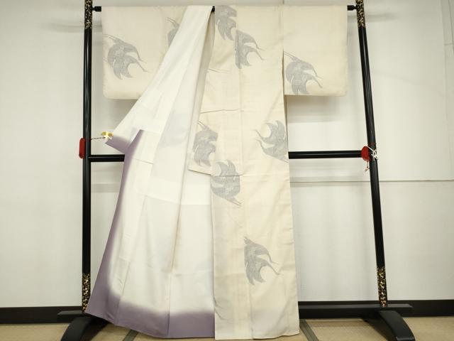 平和屋着物●本場結城紬　重要無形文化財　奥順謹製　飛び亀甲　100亀甲　飛鶴文　証紙付き　正絹　逸品　AABJ3693cs