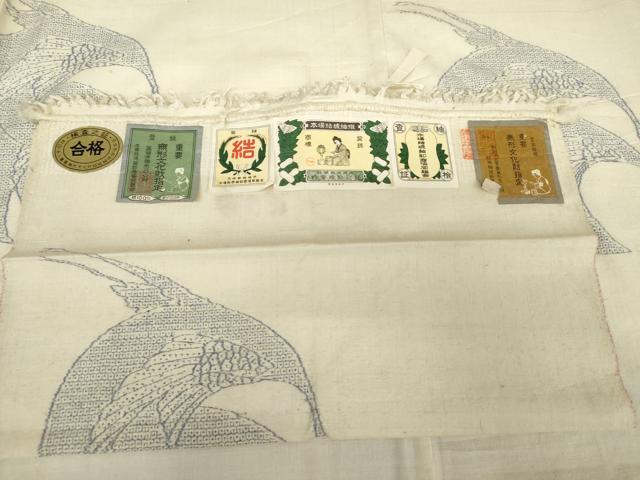 平和屋着物●本場結城紬　重要無形文化財　奥順謹製　飛び亀甲　100亀甲　飛鶴文　証紙付き　正絹　逸品　AABJ3693cs