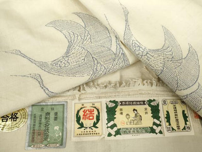 平和屋着物●本場結城紬　重要無形文化財　奥順謹製　飛び亀甲　100亀甲　飛鶴文　証紙付き　正絹　逸品　AABJ3693cs