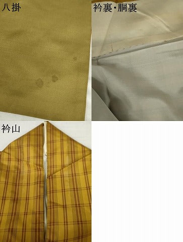 平和屋着物●本場黄八丈　平織　紬　格子　正絹　逸品　AABJ3694cs