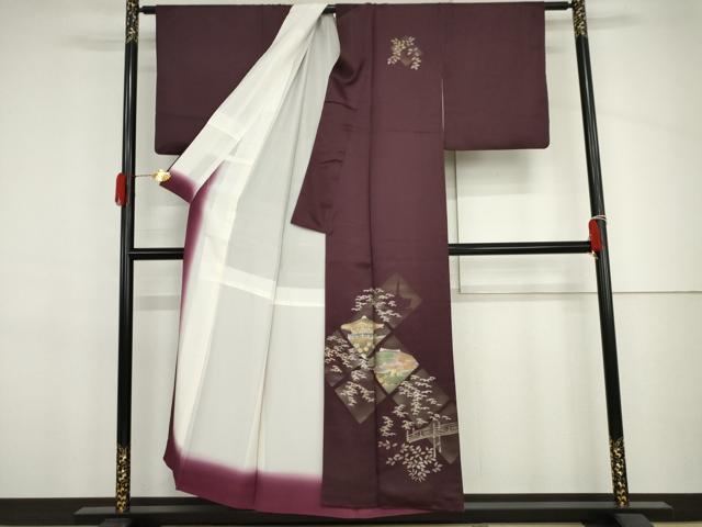 平和屋着物●訪問着　京風景笹文　金彩　正絹　逸品　AABJ3695cs