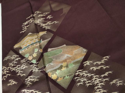 平和屋着物●訪問着　京風景笹文　金彩　正絹　逸品　AABJ3695cs