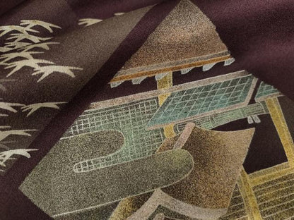 平和屋着物●訪問着　京風景笹文　金彩　正絹　逸品　AABJ3695cs