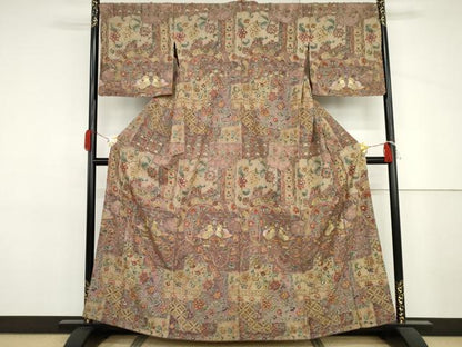平和屋着物●中国三大刺繍　汕頭刺繍　スワトウ刺繍　総刺繍　訪問着　鴛鴦更紗花文　正絹　逸品　AABJ3697cs