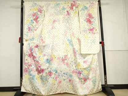 平和屋着物●豪華振袖　手描き　枝花文　金彩　正絹　逸品　AABJ3698cs