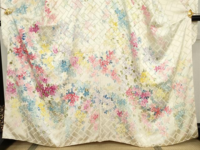 平和屋着物●豪華振袖　手描き　枝花文　金彩　正絹　逸品　AABJ3698cs