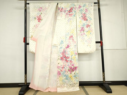 平和屋着物●豪華振袖　手描き　枝花文　金彩　正絹　逸品　AABJ3698cs