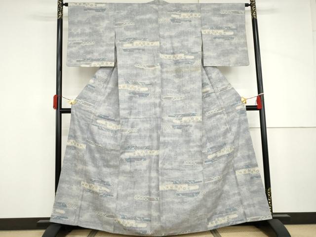 平和屋着物●本場結城紬　重要無形文化財　モロ入り　100亀甲　エ霞吉祥文　三越扱い　正絹　逸品　AABJ3701cs