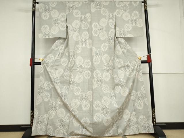 平和屋着物●本場大島紬　白大島　カタス9マルキ　鳳凰花絵皿文　正絹　逸品　AABJ3702cs