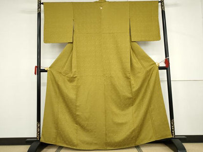 平和屋着物●上質な色無地　草花地紋　芥子色　金通し地　正絹　逸品　AABJ3703cs