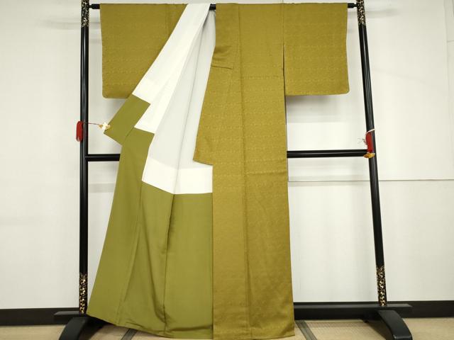 平和屋着物●上質な色無地　草花地紋　芥子色　金通し地　正絹　逸品　AABJ3703cs
