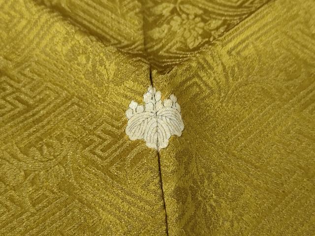 平和屋着物●上質な色無地　草花地紋　芥子色　金通し地　正絹　逸品　AABJ3703cs