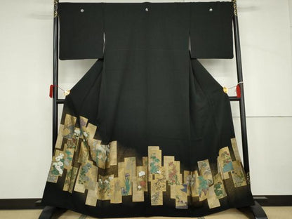 平和屋着物●豪華黒留袖　寿光織　色紙重ね花鳥文　金糸　やまと誂製　正絹　逸品　AABJ3705cs